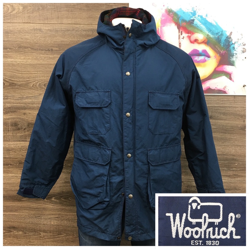 Woolrich Mens Vintage Mountain Parka Jacket Blue Wool Lined Made in USA Large